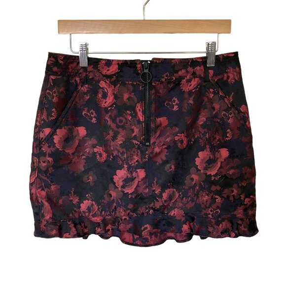 Express Dresses & Skirts - Express Floral Skirt Womens Size 10 Burgundy Ruffle Hem Witchy Whimsigoth Fairy